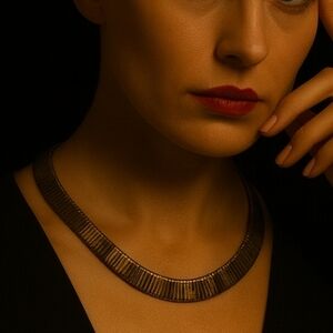 VINTAGE LES BERNARD EGYPTIAN REVIVAL CLEOPATRA STYLE GOLD TONE COLLAR NECKLACE